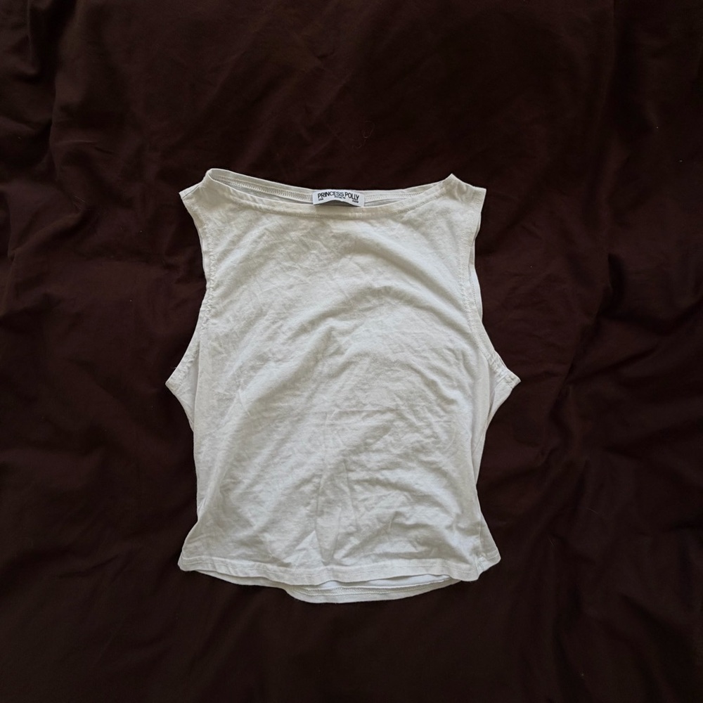 Princess Polly Boat Neck White Tank Top